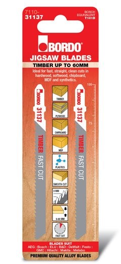BORDO JIG SAW HCS T-SHANK FAST CUT 100MM TIMBER 2 PK 